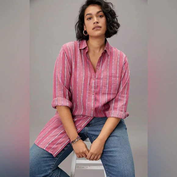 PILCRO by ANTHROPOLOGIE The Bo Boyfriend Embroidered Buttondown Shirt - Picture 1 of 13